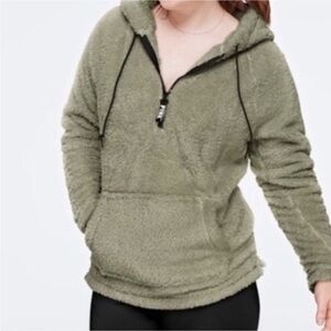 VS Pink Teddy Green Half Zipped Hoodie